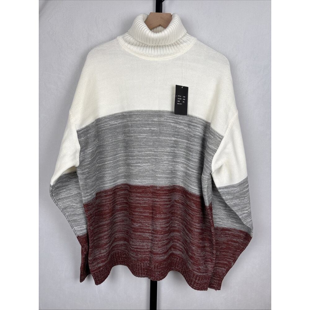 NEW Jordan Craig Turtleneck Sweater Men's 2XL White Red Gray‎ Colorblock Y2K